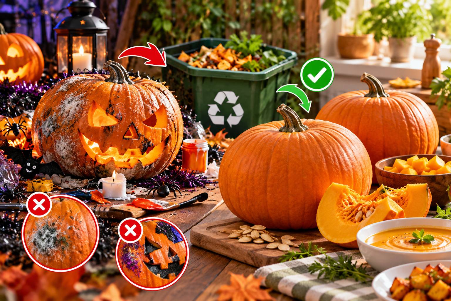 Những quả bí ngô sau Halloween được gom lại để chuẩn bị tái chế thành phân ủ hữu cơ bảo vệ môi trường