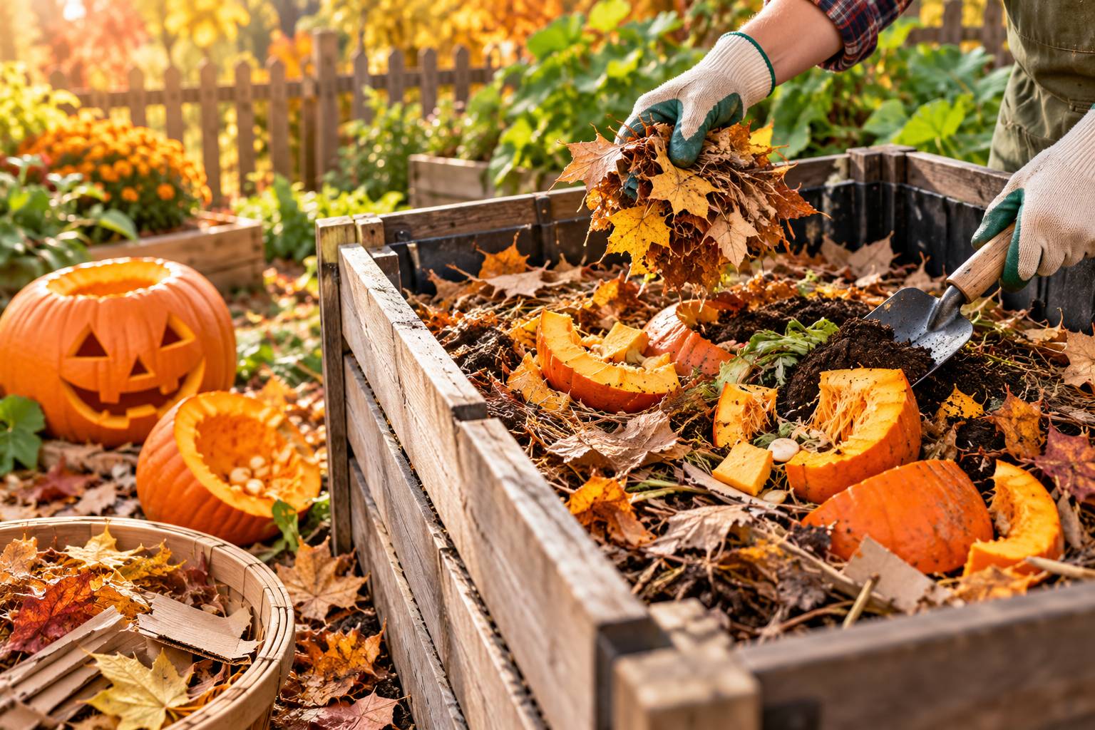 Sử dụng dao băm nhỏ các mảnh quả bí ngô Halloween giúp đẩy nhanh tiến độ phân hủy sinh học