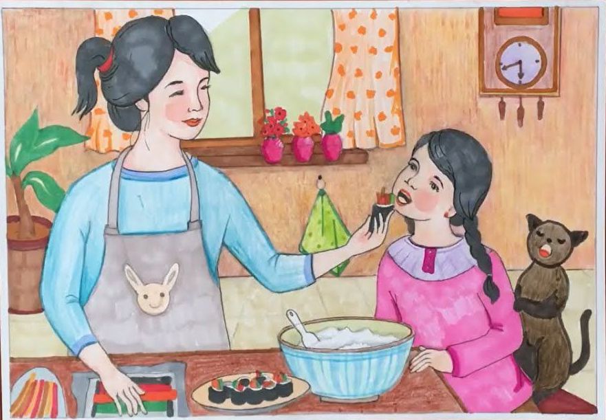 Mẹ nấu ăn cho con 