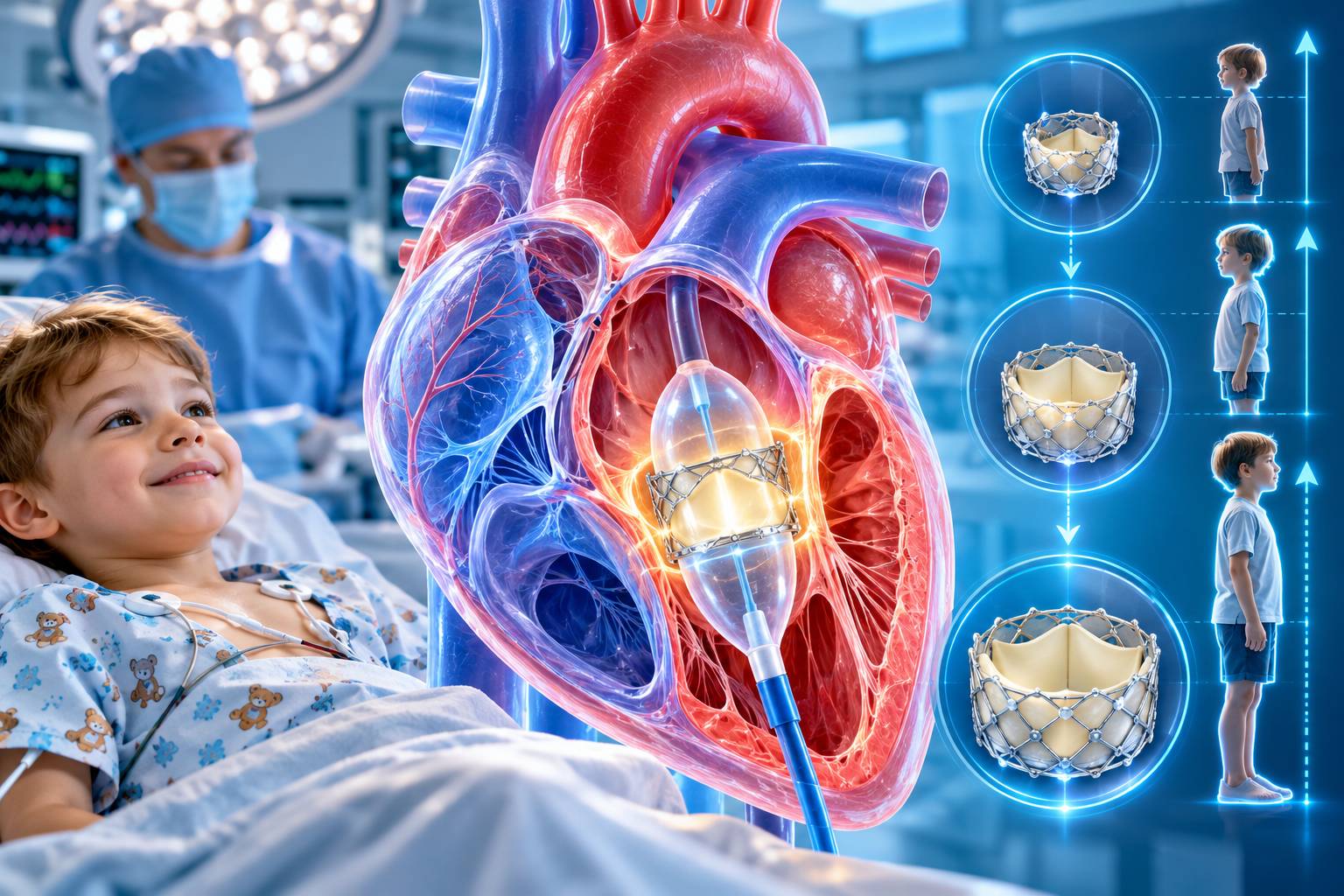 Sơ đồ cấu trúc đột phá minh họa toàn diện cơ chế van tim Autus trong việc điều trị dị tật tim bẩm sinh cho bệnh nhi 
