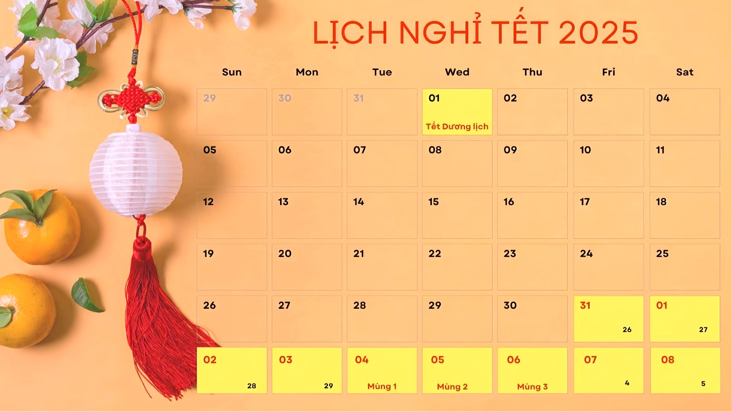 Lịch nghỉ Tết Nguyên Đán chính thức 