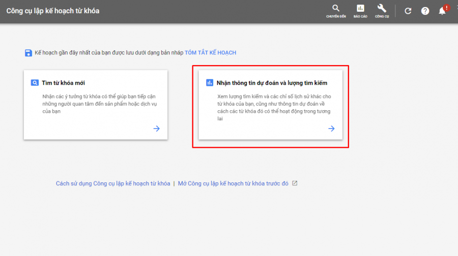 Công cụ lập kế hoạch từ khóa 
