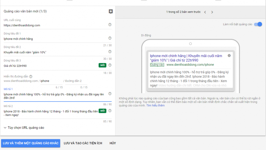 thiết lập cài đặt ngân sách