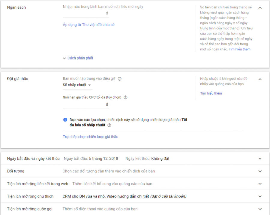 Thiết lập ngân sách 